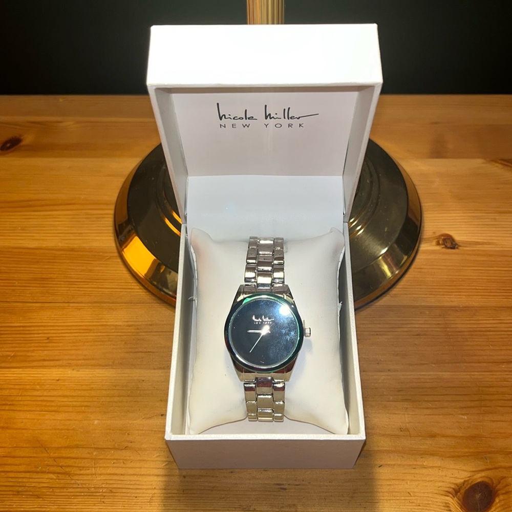 Nicole Miller New York Silver Watch | Minimalist Round Dial | Polished NWT